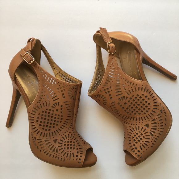 Jessica Simpson Shoes - Jessica Simpson Arabel Lasercut Heels Cognac 7.5